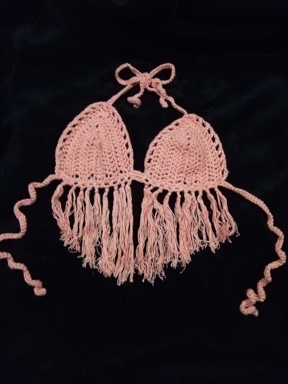 Handmade Crochet Fringe Bikini Top - Pink